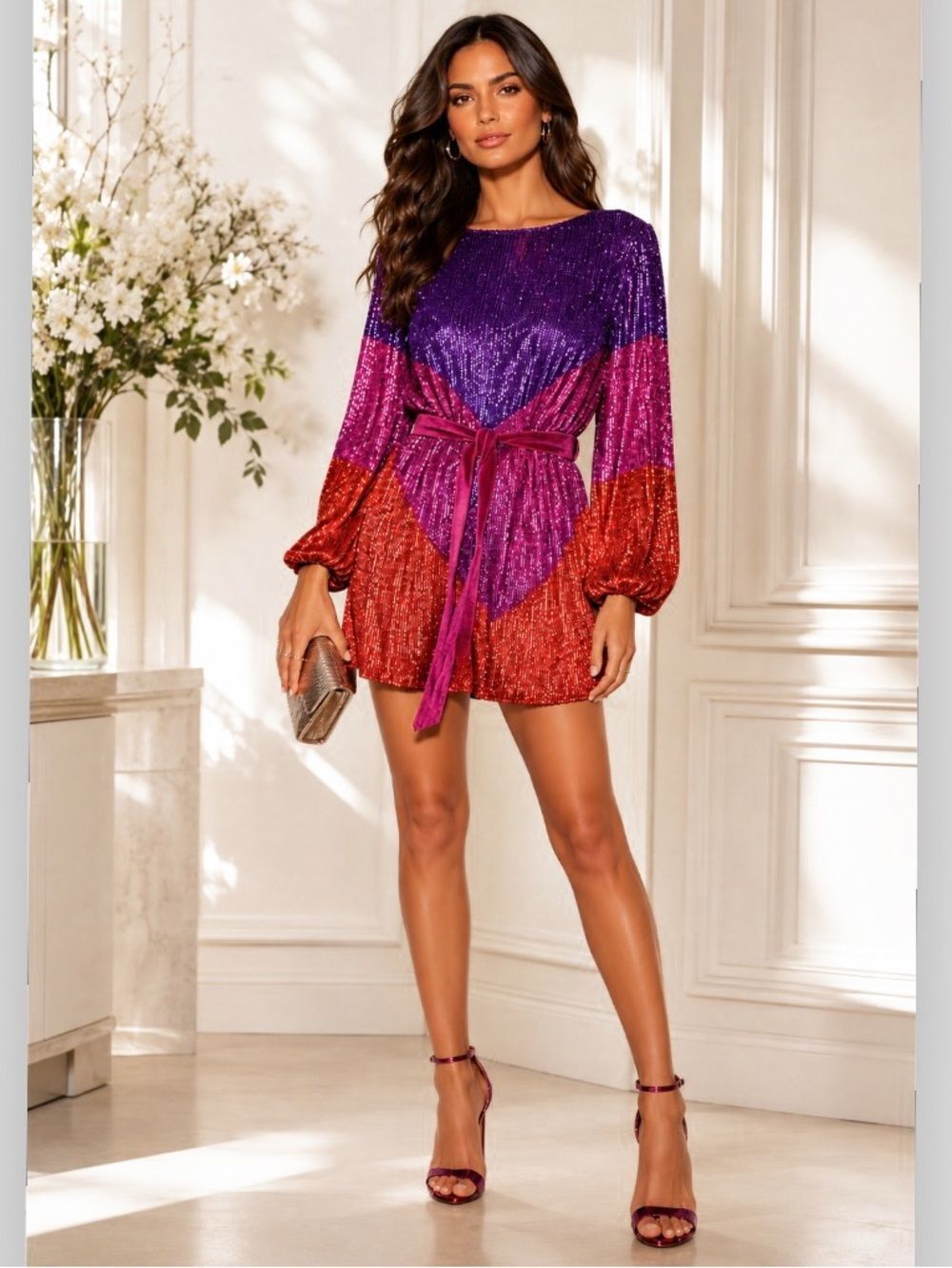 RetrofĆŖte Grace Dip Dye SequināMini Dress Small Pink Purple Ombre Party Cocktail